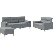 vidaXL 3-tlg. Sofagarnitur mit Kissen Hellgrau Stoff