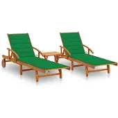 vidaXL Sonnenliegen 2 Stk. mit Tisch und Auflagen Massivholz Akazie