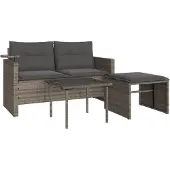 vidaXL 3-tlg. Garten-Sofagarnitur mit Kissen Grau Poly Rattan