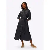 HEINE Hemdblusenkleid "Jeans-Kleid Hemdblusenkleid mit variabler Armlänge", Damen, Gr. 40, N-Gr, schwarz (schwarz, denim), Modisch, Rundhals, Kleider Hemdblusenkleid