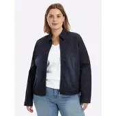 Sheego Jeansblazer "Jeansblazer Jeansjacke in Blousonform", Damen, Gr. 46, dunkelblau, Sportlich, Blazer Jeansblazer