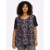 Sheego Longbluse , Damen, Gr. 50, bunt (schwarz, altrosa, bedruckt), 100% Polyester, geblümt, gemustert, mehrfarbig, Rundhals, Blusen Longbluse