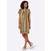 Casual Looks Druckkleid "Kleid", Damen, Gr. 52, Normalgrößen, bunt (ocker, khaki, gestreift), 100% Viskose, gemustert, gestreift, mehrfarbig, kurz, Rundhals, Kleider Druckkleid