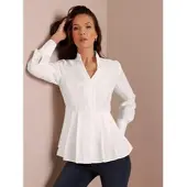CREATION L PREMIUM Langarmbluse , Damen, Gr. 42, weiß (ecru), 70% Viskose, 30% Seide, unifarben, V-Ausschnitt, Blusen Langarmbluse