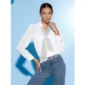 Création L Georgettebluse , Damen, Gr. 38, weiß (ecru), 100% Polyester, unifarben, V-Ausschnitt, Blusen Georgettebluse