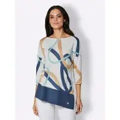 CREATION L PREMIUM creation L Modal-Baumwoll-Pullover in ecru-jeansblau-gemustert | Gr.: 46