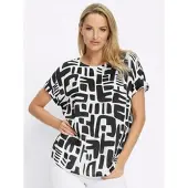 HEINE Bluse in schwarz-ecru-bedruckt | Gr.: 46