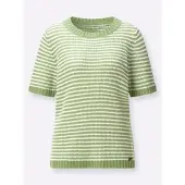 Casual Looks Kurzarmpullover "Kurzarm-Pullover", Damen, Gr. 38, grün (eucalyptus, ecru, geringelt), 50% Baumwolle, 50% Polyacryl, gemustert, mehrfarbig, Pullover Kurzarmpullover