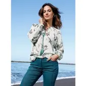 Inspirationen Druckbluse , Damen, Gr. 54, champagner, hortensie, bedruckt, 100% Viskose, geblümt, gemustert, mehrfarbig, Rundhals, Blusen Druckbluse