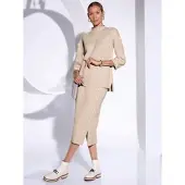 Création L Strickrock , Damen, Gr. 50, beige (sand), 50% Polyacryl, 50% Wolle, unifarben, wadenlang, Röcke Strickrock