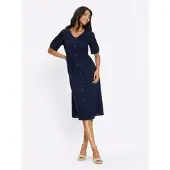 Sieh an! Jerseykleid SIEH AN "Kleid Baumwollkleid mit durchgehender Knopfleiste", Damen, Gr. 27, K-Gr, blau (dunkelblau), Modisch, V-Ausschnitt, Kleider Jerseykleid