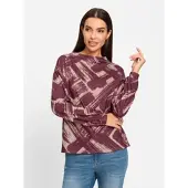 HEINE Langarmshirt "Druck-Shirt", Damen, Gr. 34, rot (bordeaux, sand, bedruckt), 95% Polyester, 5% Elasthan, bedruckt, gemustert, gestreift, Shirts Langarmshirt