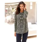 Inspirationen Tunikashirt "Tunikashirt", Damen, Gr. 36, grün (schwarz, schilf, bedruckt), 95% Viskose, 5% Elasthan, bedruckt, gemustert, gepunktet, mehrfarbig, Rundhals, Shirts Tunikashirt