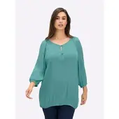 Sheego Longbluse , Damen, Gr. 44, blau (ozean), 100% Viskose, unifarben, V-Ausschnitt, Blusen Longbluse