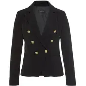 Melrose Jackenblazer , Damen, Gr. 38, schwarz, Web, Obermaterial: 97% Polyester, 3% Elasthan. Futter: 100% Polyester, unifarben, tailliert hüftlang, Blazer Jackenblazer, mit goldfarbenen Knöpfen