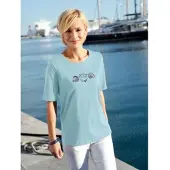 Casual Looks Kurzarmshirt "Shirt", Damen, Gr. 44, blau (hellblau), 100% Baumwolle, bedruckt, unifarben, Rundhals, Shirts Kurzarmshirt