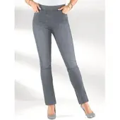Inspirationen Schlupfjeans , Damen, Gr. 225, Extrakurzgrößen, grau (grau, denim), 78% Baumwolle, 20% Polyester, 2% Elasthan, unifarben, lang, Jeans Schlupfjeans