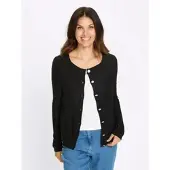 Sieh an! Trachtenstrickjacke SIEH AN "Strickjacke Strickjacke mit Trachtenknöpfen", Damen, Gr. 48, schwarz, Modisch, Strickjacken Trachtenstrickjacke
