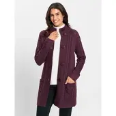 Inspirationen Strickjacke WITT "Strickjacke Longstrickjacke mit Einstrickmuster", Damen, Gr. 40, lila (burgund), Modisch, Strickjacken Strickjacke