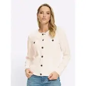 HEINE Cardigan , Damen, Gr. 50, ecru, 100% Baumwolle, unifarben, Strickjacken Cardigan
