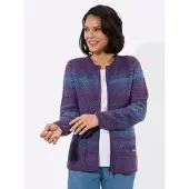 Casual Looks Strickjacke , Damen, Gr. 48, lila (lila, dunkelblau, gemustert), 60% Polyacryl, 40% Baumwolle, bedruckt, gemustert, mehrfarbig, Strickjacken Strickjacke