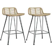 vidaXL Barhocker 2 Stk. Rattan Natur