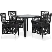 vidaXL 5-tlg. Garten-Essgruppe Poly Rattan Schwarz