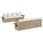 vidaXL 9-tlg. Garten-Sofagarnitur mit Kissen Beige Poly Rattan