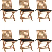 vidaXL Klappstühle mit Kissen, 6-teilig, Massivholz Teakholz