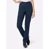 HEINE Schlupfjeans , Damen, Gr. 46, Normalgrößen, blau (dunkelblau), 81% Baumwolle, 17% Polyester, 2% Elasthan, unifarben, lang, Jeans Schlupfjeans