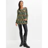 Inspirationen Langarmshirt "Shirt", Damen, Gr. 44, bunt (apfel, aquapetrol, bedruckt), 95% Viskose, 5% Elasthan, gemustert, V-Ausschnitt, Shirts Langarmshirt