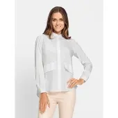 HEINE Langarmbluse , Damen, Gr. 34, weiß, 67% Baumwolle, 29% Polyester, 4% Elasthan, unifarben, Rundhals, Blusen Langarmbluse