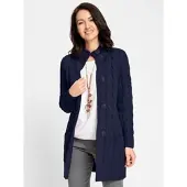 Inspirationen Longstrickjacke , Damen, Gr. 38, blau (marine), 50% Baumwolle, 50% Polyacryl, unifarben, Strickjacken Longstrickjacke