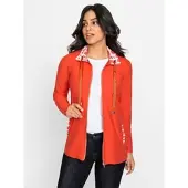 Inspirationen Shirtjacke "Shirtjacke", Damen, Gr. 48, orange (orange, ecru, gemustert), 92% Polyester, 8% Elasthan, gemustert, mehrfarbig, unifarben, Shirts Shirtjacke