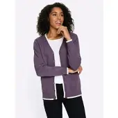 Sieh an! Strickjacke SIEH AN "Strickjacke Strickjacke aus reiner Baumwolle", Damen, Gr. 38, lila (feige, ecru), Sportlich, V-Ausschnitt, Strickjacken Strickjacke