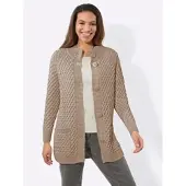 Inspirationen Longstrickjacke , Damen, Gr. 38, sesam, 50% Baumwolle, 50% Polyacryl, unifarben, Strickjacken Longstrickjacke