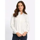HEINE Langarmbluse , Damen, Gr. 38, ecru, 98% Polyester, 2% Elasthan, unifarben, Rundhals, Blusen Langarmbluse