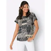 Sieh an! Kurzarm-Bluse in schwarz-sand-bedruckt | Gr.: 50