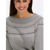 Inspirationen Norwegerpullover "Pullover", Damen, Gr. 46, grau (grau, meliert, gemustert), 100% Baumwolle, gemustert, mehrfarbig, Pullover Norwegerpullover