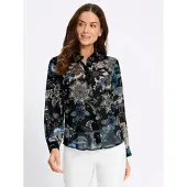 HEINE Druckbluse , Damen, Gr. 44, bunt (schwarz, taupe, bedruckt), 100% Polyester, bedruckt, geblümt, gemustert, mehrfarbig, V-Ausschnitt, Blusen Druckbluse