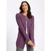 Inspirationen Strickjacke WITT "Strickjacke Strickjacke", Damen, Gr. 40, lila (violett), Modisch, Rundhals, Strickjacken Strickjacke
