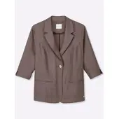 Sheego Blusenblazer "Leinen-Blazer Leinenblazer mit 3/4-Arm", Damen, Gr. 50, dunkeltaupe, Modisch, Blazer Blusenblazer