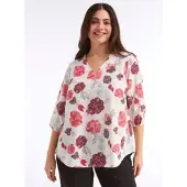 Sheego Longbluse , Damen, Gr. 50, rosa (champagner, erdbeere, bedruckt), 100% Polyester, geblümt, gemustert, mehrfarbig, V-Ausschnitt, Blusen Longbluse