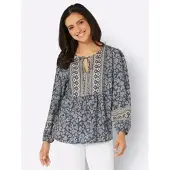 Inspirationen Longbluse , Damen, Gr. 44, blau (rauchblau, champagner, bedruckt), 100% Viskose, bedruckt, gemustert, mehrfarbig, Rundhals, Blusen Longbluse