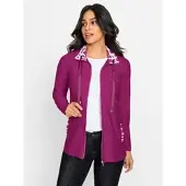 Inspirationen Shirtjacke "Shirtjacke", Damen, Gr. 48, lila (magenta, ecru, gemustert), 92% Polyester, 8% Elasthan, gemustert, mehrfarbig, unifarben, Shirts Shirtjacke