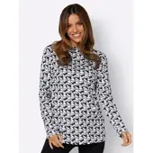 Inspirationen Stehkragenshirt "Shirt", Damen, Gr. 48, schwarz-weiß (schwarz, weiß, bedruckt), 50% Baumwolle, 50% Modal, gemustert, mehrfarbig, Shirts Stehkragenshirt
