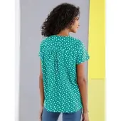 Sieh an! Schlupfbluse SIEH AN "Bluse Schlupf-Bluse mit Schwalben-Muster", Damen, Gr. 46, lagune, bedruckt, Crepe, , Modisch, V-Ausschnitt, Blusen Schlupfbluse