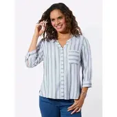Casual Looks Funktionsbluse , Damen, Gr. 38, bunt (kalkmint, weiß, gestreift), 100% Viskose, gemustert, gestreift, Rundhals, Blusen Funktionsbluse