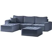 Fun-Möbel Ecksofa Modulsofa 4-teilig SANDE Stoff Raven Blau Ottomane Links