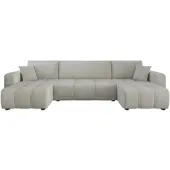 Fun-Möbel Wohnlandschaft mit Schlaffunktion DAGNY Sofa U-Form in Stoff Poso Hellgrau